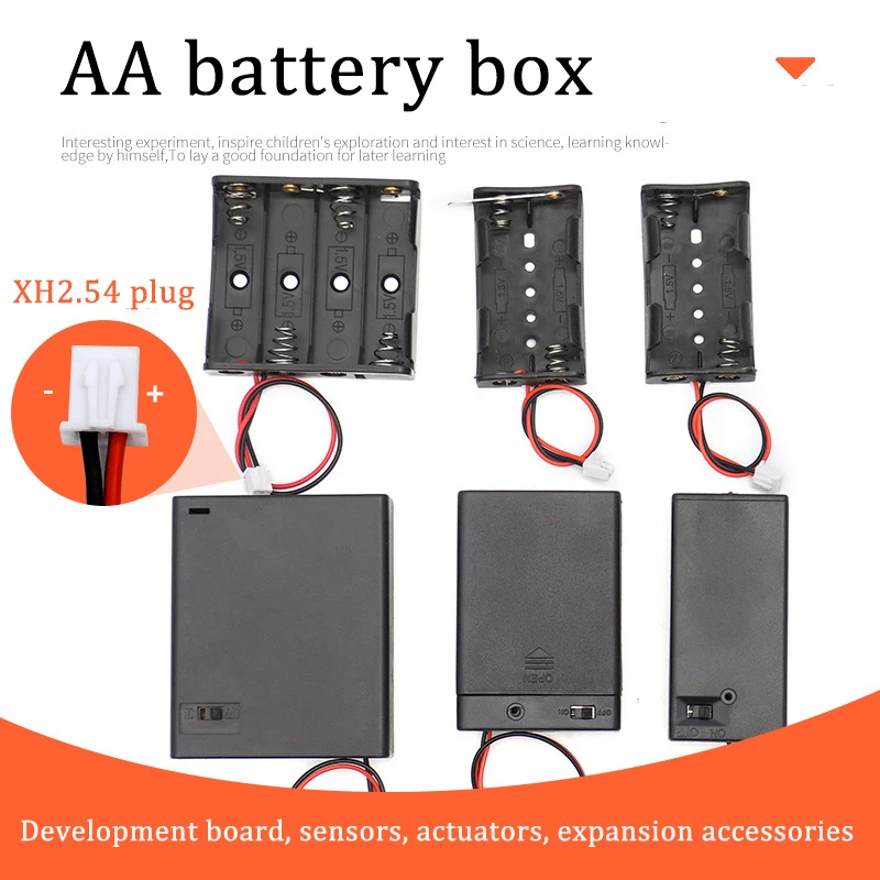 AA Battery Holder with Switch & Cover - Transparent Lid Rocker Switch Output Wires & XH2.54 Plug for Dev Board Sensor Expansion