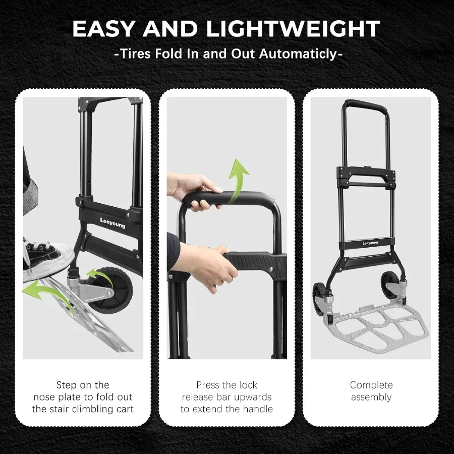 عربة دوللي شديدة التحمل مع تصميم شاحنة يدوية قابلة للطي للتحريك الداخلي والخارجي بقدرة 331 رطل من الألومنيوم ودعامة عجلة St