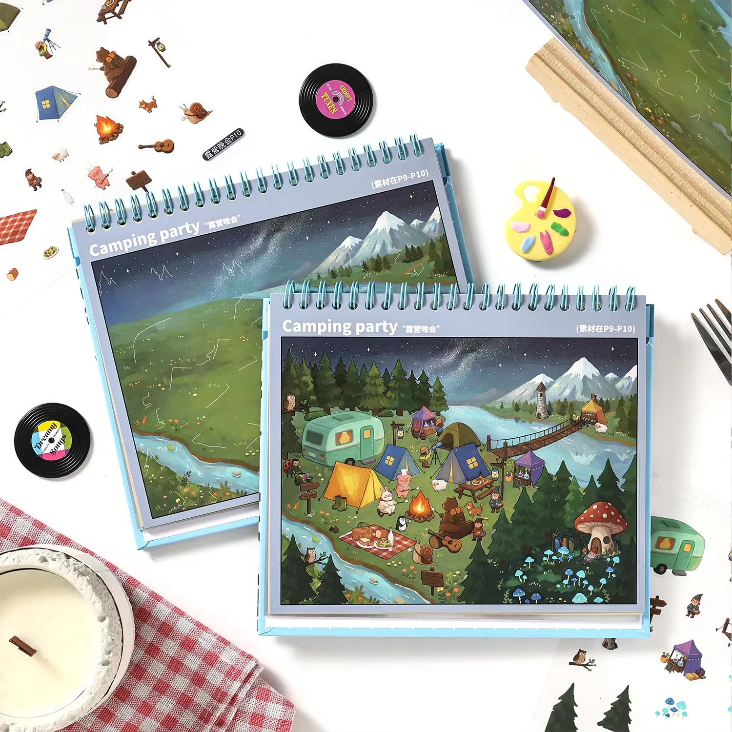 Kawaii Town 3D Miniature Scene Stickers, DIY Stackable Diorama Craft for Diary & Scrapbooking. Includes Random Color Tweezers
