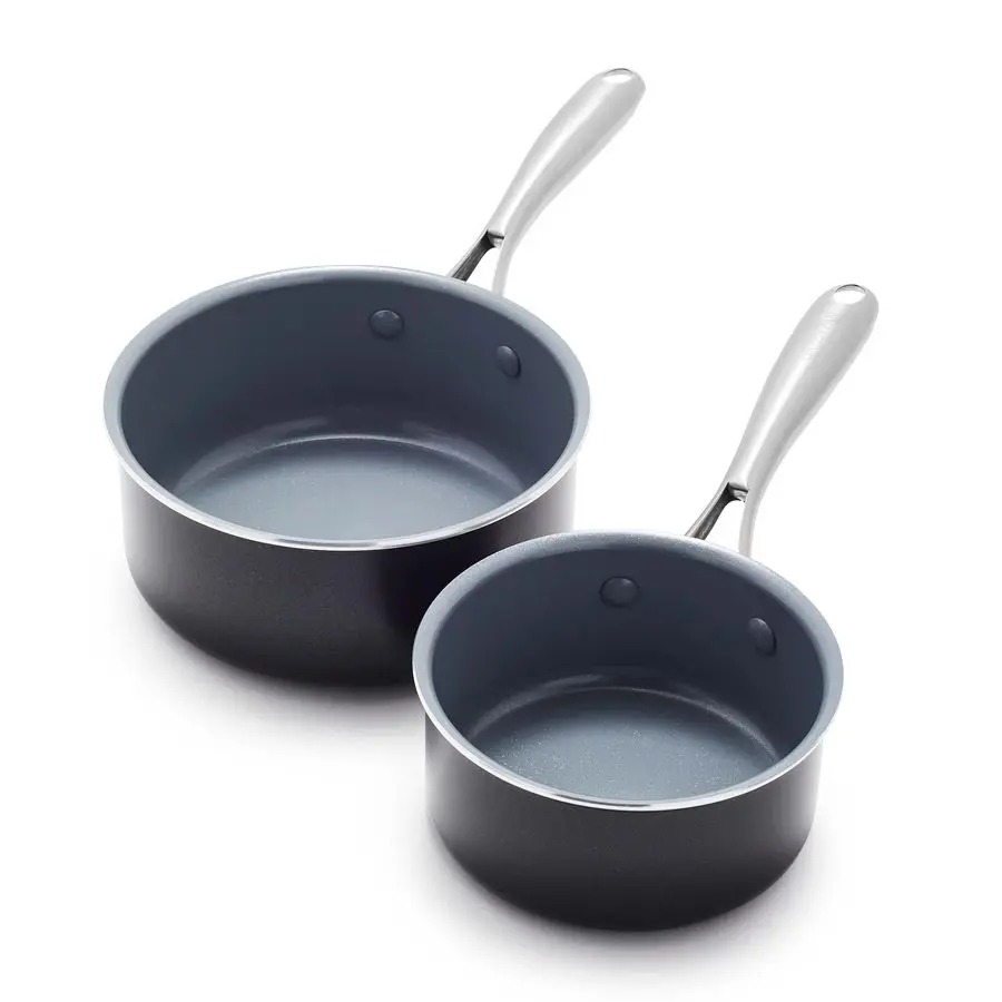 

Swift Healthy Ceramic Nonstick, 1QT and 2QT Saucepan Set, Stainless Steel Handle, PFASFree, Dishwasher Safe, Oven Safe, Black