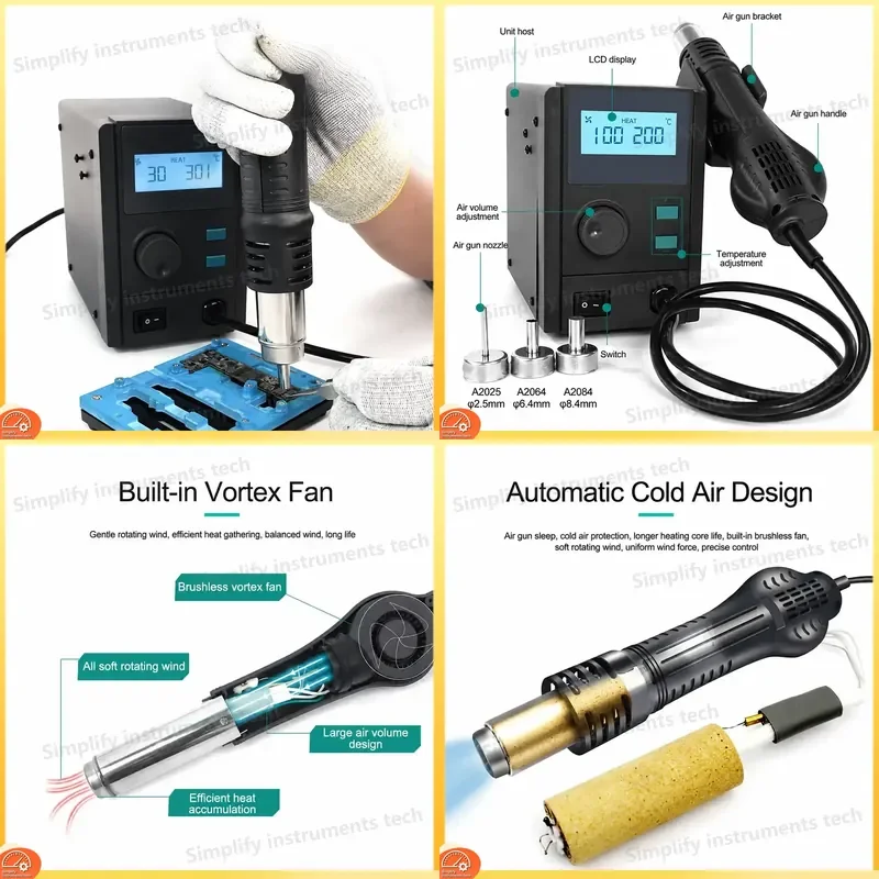 858D+ 750W Professional Desoldering Station Hot Air Gun Soft Whirling Wind SMD BGA Rework Station Tools desoldering station