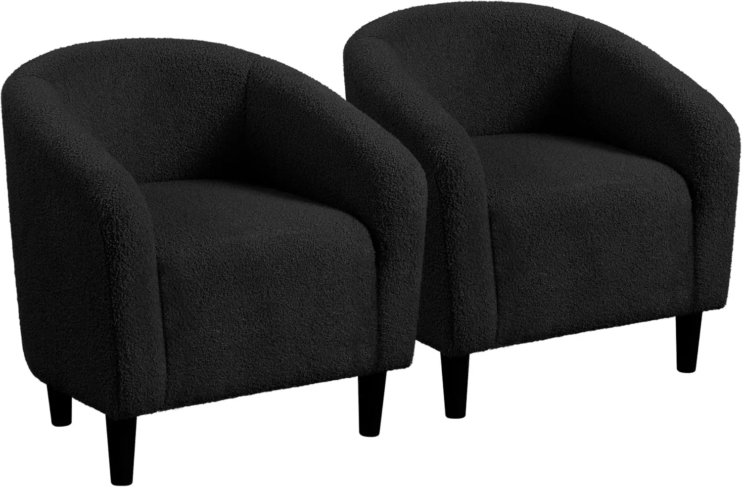 Armchair Set of 2, Boucle Chair, Furry Sherpa Siting Chair with Cozy Soft Padded for Living Room Bedroom Reception Office, Black