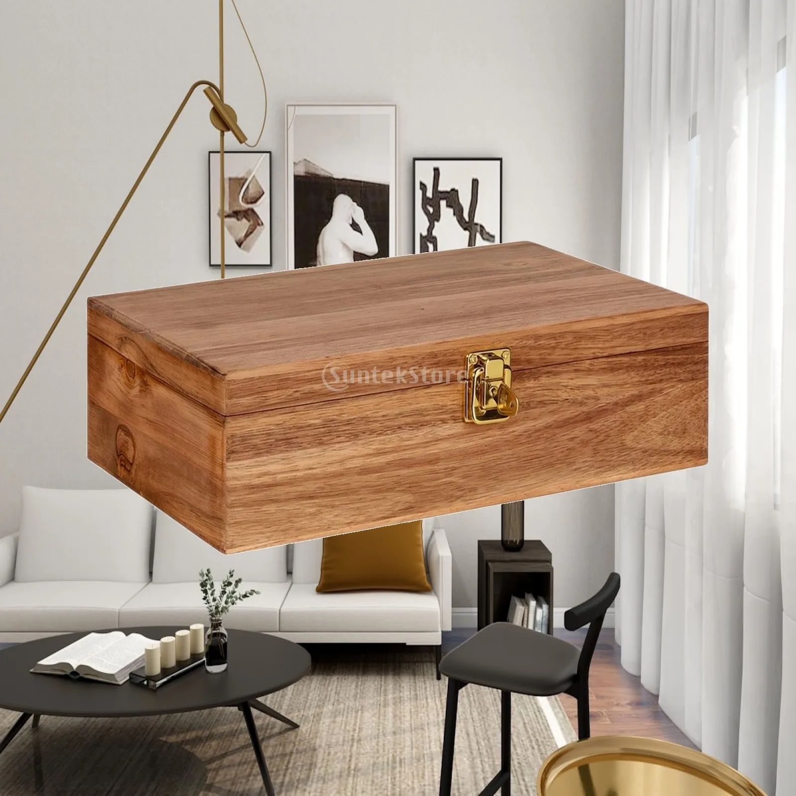 Solid Wood Keepsake Storage Chest with Lockable Lid for Jewelry Photos Letters Memorabilia Gift Box