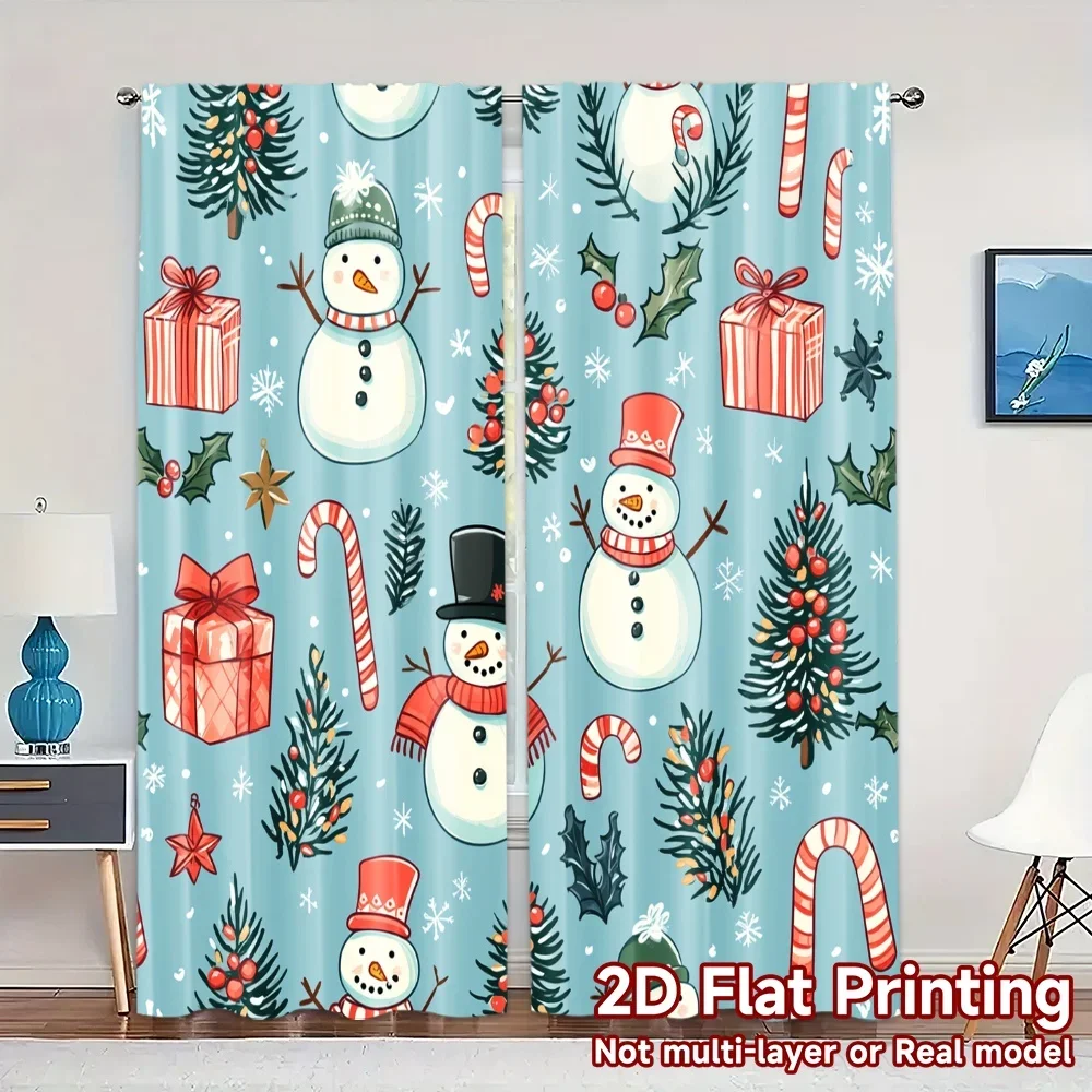 2pcs,Curtains Cute Snowman Christmas Tree (2) Pattern Modern Curtains Durable Polyester Curtains Versatile All Suitable for