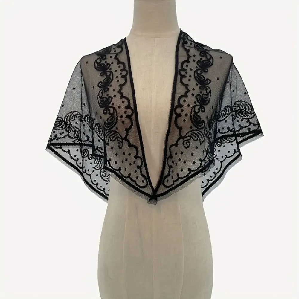 

Vintage Hollow Out Lace Scarf Solid Color Embroidery Hair Scarf Headband Thin Lace HandkerChiefs for Women