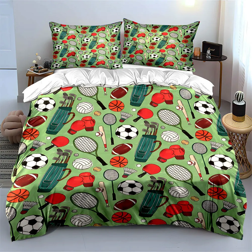 Diverse Sports Equipment Pattern Print Soft Comfortable Duvet Cover Bedding Set Included 1*Duvet Cover 2*Pillowcases 3