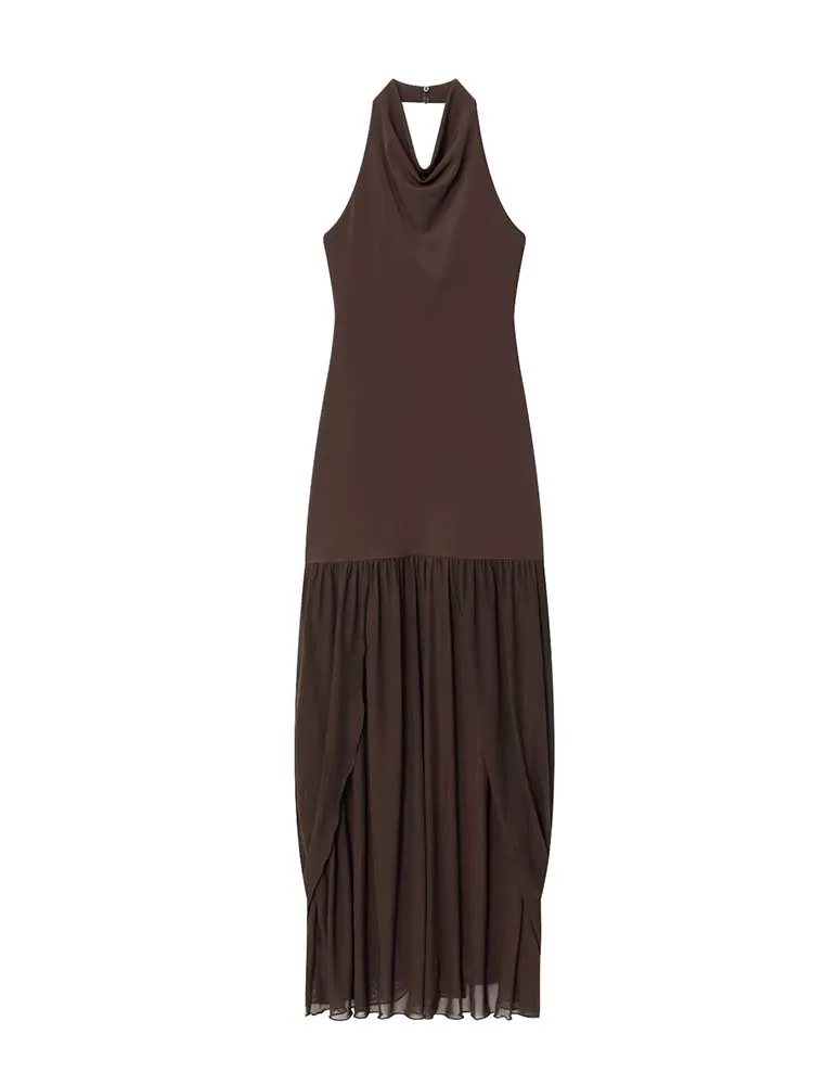 فستان طويل برسن ومكشوف من الخلف لعام 2025 للنساء صيفي مطوي من التل فساتين حفلات نسائية أنيقة جديدة ﻿