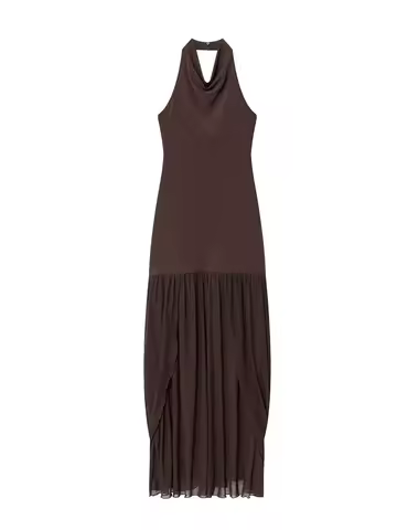 2025 Halter And Exposed Back Long Dress For Woman Summer Pleated Tulle Elegant New Women's Fashion Party Dresses