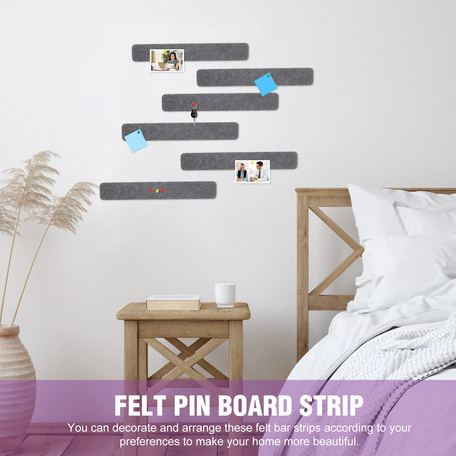 

8 pcs Bulletin Felt Bar Wall Memo Strips Pushpins Adhesive Felt Pin Board Strip Bulletin Board Strips For Photos Notes