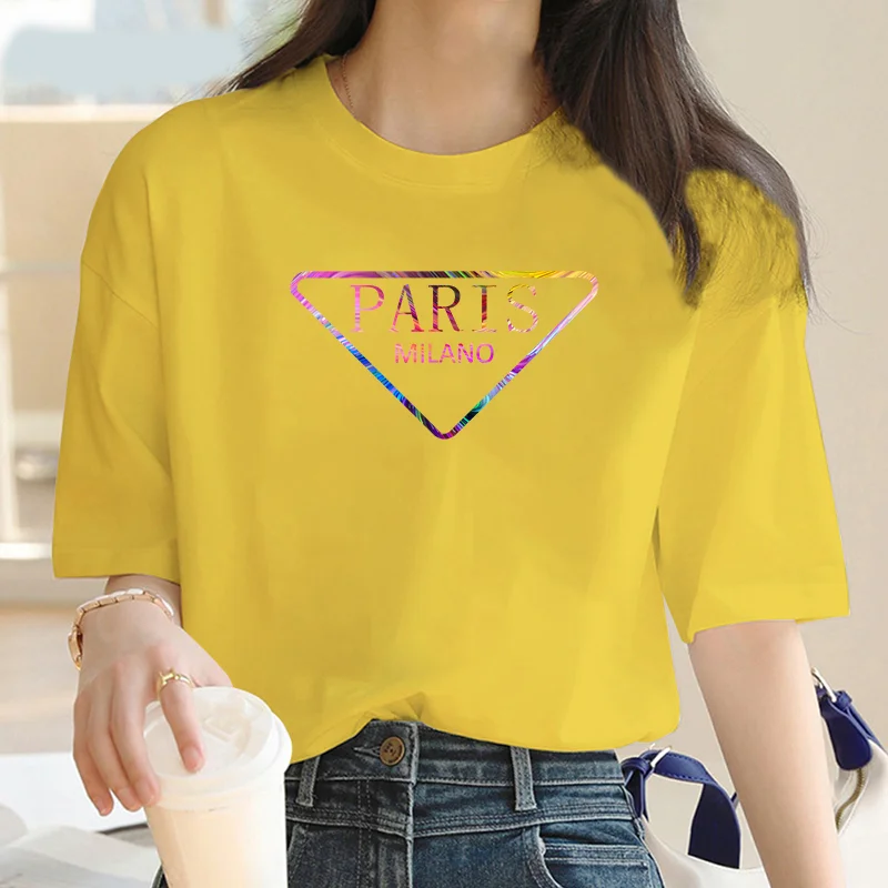 Paris color letter-printed women fashion T-shirt Short sleeve summer luxury brand Women T-shirt top Basic T-shirt graphic T-shir