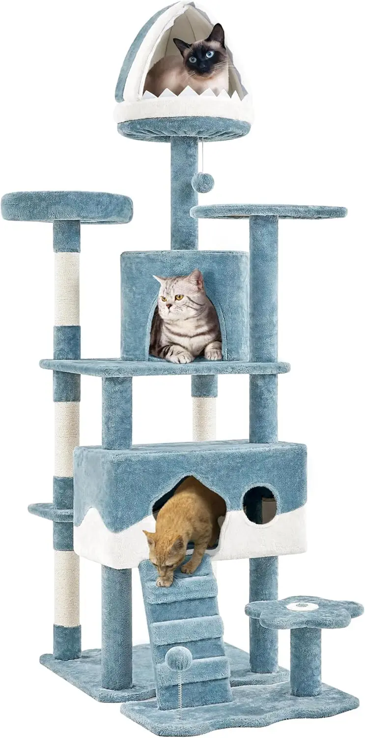 

Cat Tree, 72.5inch Ocean-Themed Cat Tree Tower, Multi-Level Large Cat Tree for Indoor Cats with Shark's Mouth Bed & 2 Big