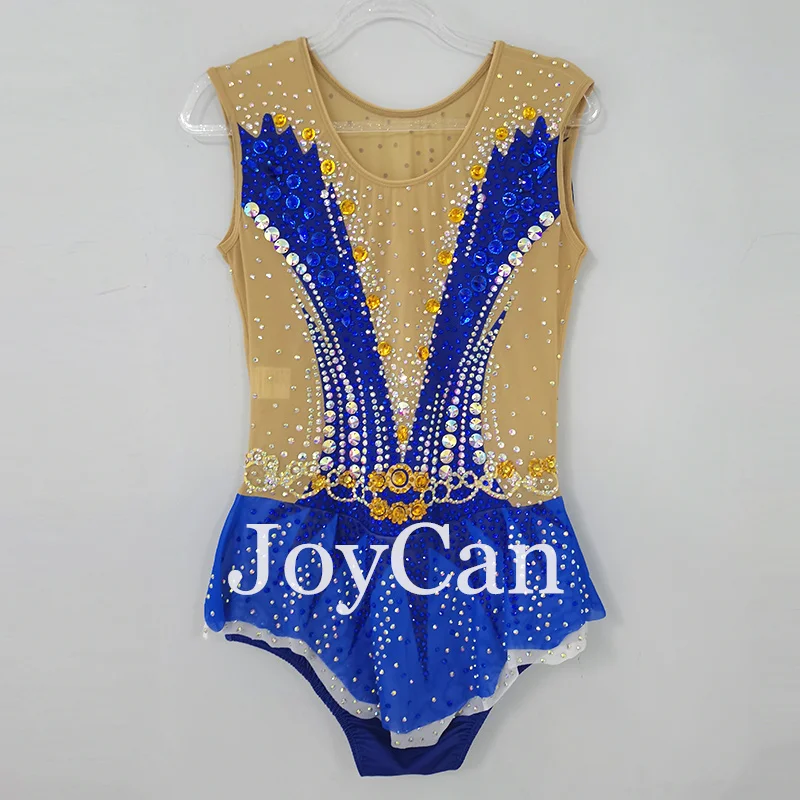 JoyCan Rhthmic Gymnastics Leotards Girls Women Blue Spandex Elegant Dance Wear for Competitiion