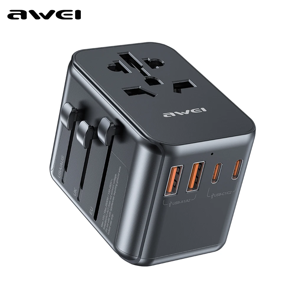 

AWEI GaN Universal Travel Adapter 35 65W 100W USB &Type C Fast Charging International Plug Adapter EU/UK/USA/AUS Plug for Travel