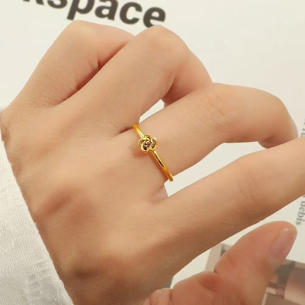 2026 Hot Selling Gold Color Stainless Steel Rings Simple Rose Flower Ring For Women Women Men Jewelry Gifts Size 5-10