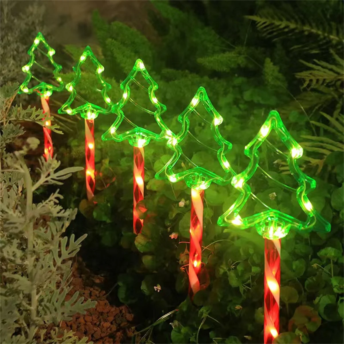 Solar powered Christmas tree ground mounted lights, courtyard path atmosphere decorative lights, 5PCS/set, celebrating Christmas