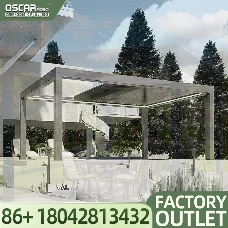 Controllable Waterproof Louver Roofs Bioclimate s for Sunny Areas with Sun Rays and Rain Control Pergola