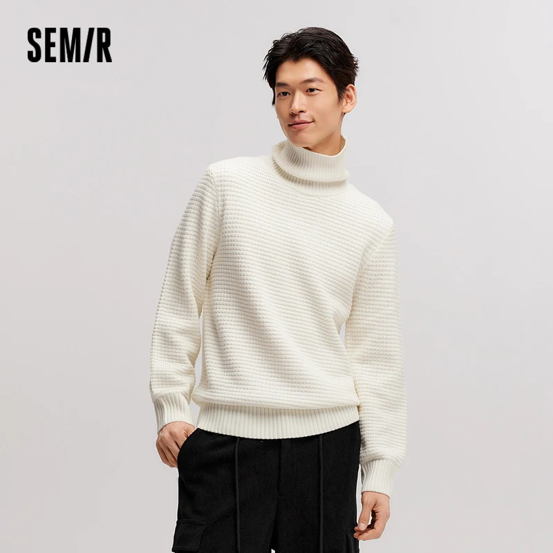 Semir Men High Neck Inner Wear 2024 New Winter Sweater Textured Cable Knit Base Layer Sweater Solid Color Knitted Sweater