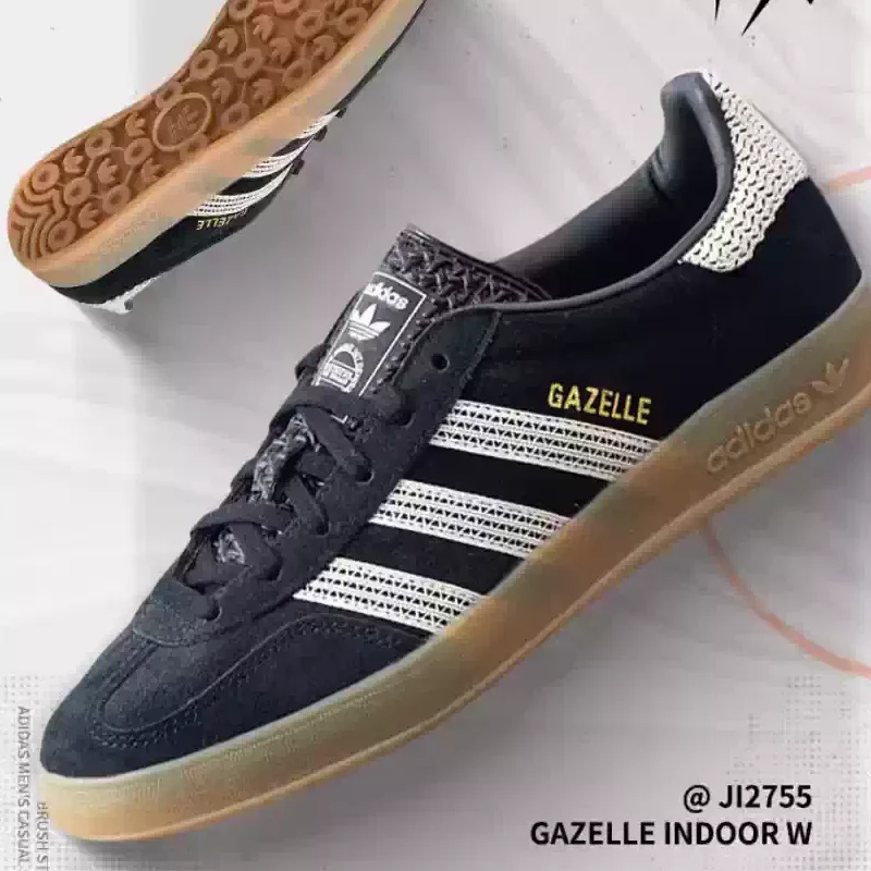 Adidas Originals JI2755 Women Black Suede Skate Shoes White Three Stripes Low Top Gum Rubber Outsole Vintage Casual Walking Snea