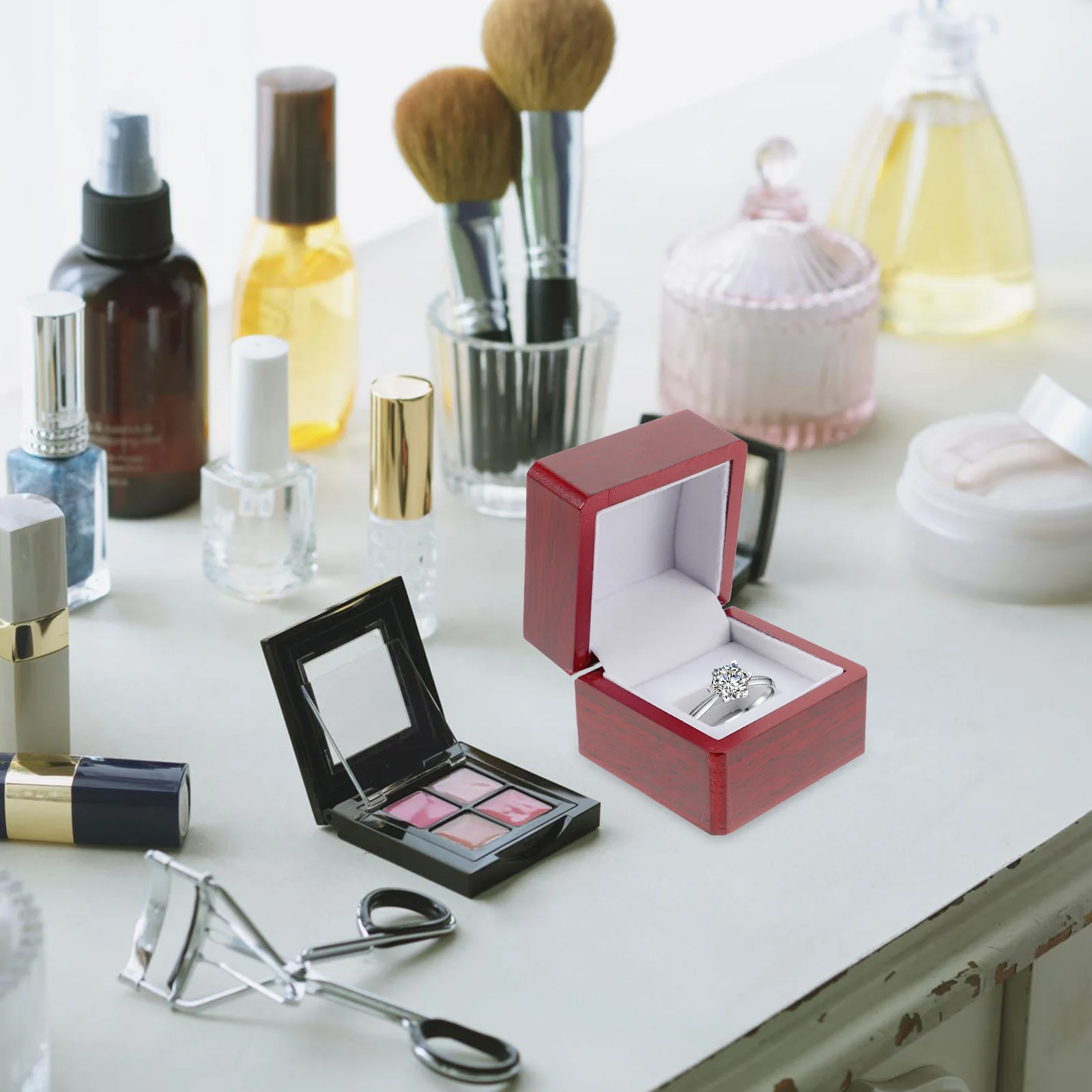 

Ring Wooden Jewelry Box Compact Retro Ring Case Organizer for Engagement Wedding Proposal Gift Jewelry Box Organizer