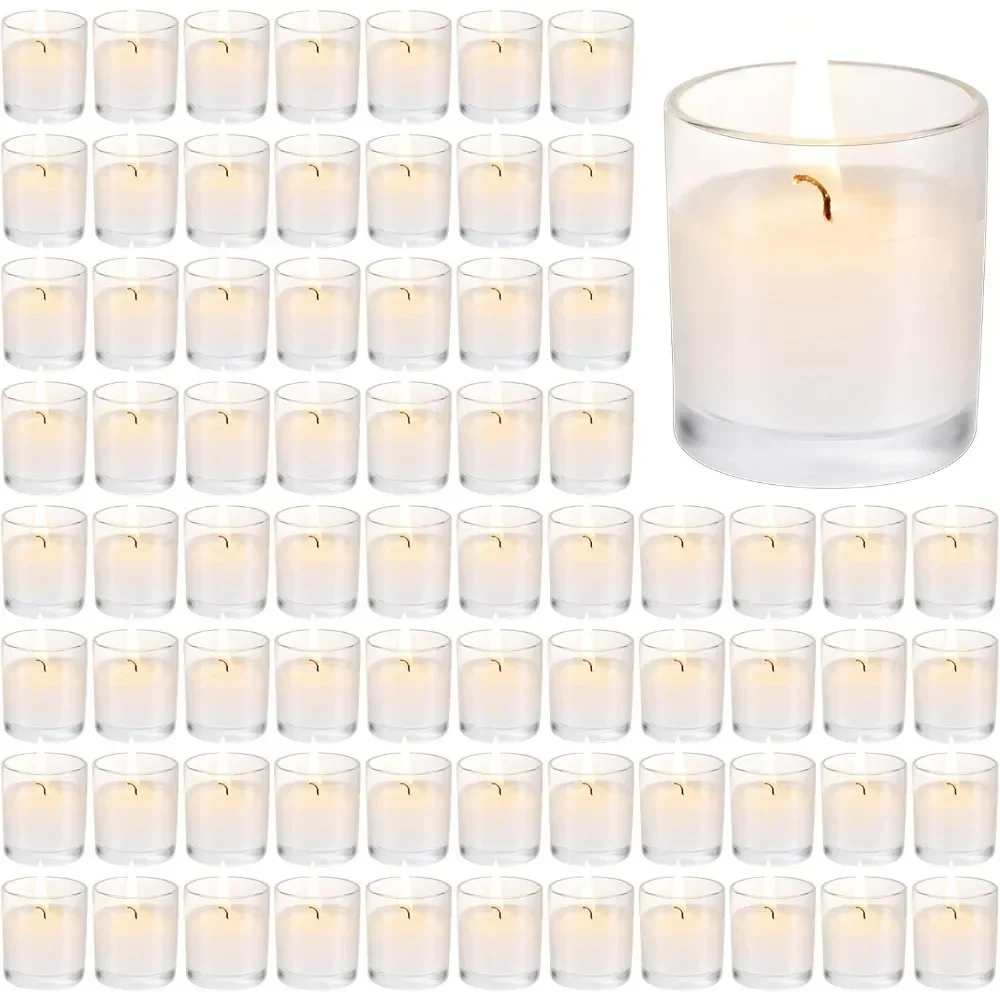 Pack Votive Candles Bulk, White Glass Votive Candles, Unscented Clear Glass Filled Candles for Weddings Birthdays Holiday Party