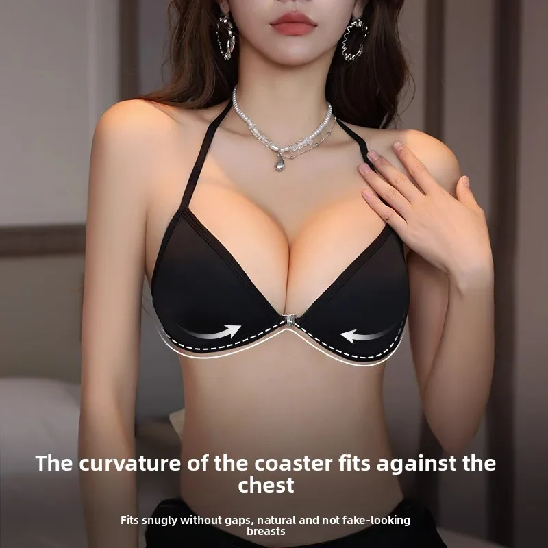 New Sexy French Triangle Bra Front Button Push-Up No Underwire Beauty Back Women's Exquisite Lingerie Thin Bikini Seamless Bra