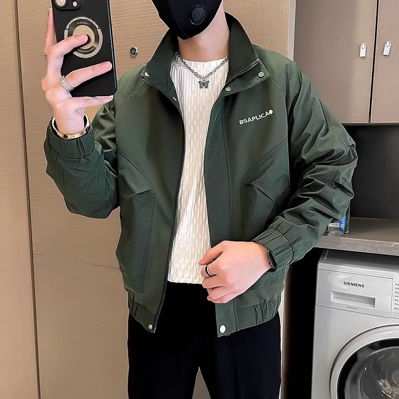 

Men's Fce Lined Thiened Casual Stand Collar Jaet Outerwear Spring Autumn Winter Windproof Versatile Top Quali Polyester