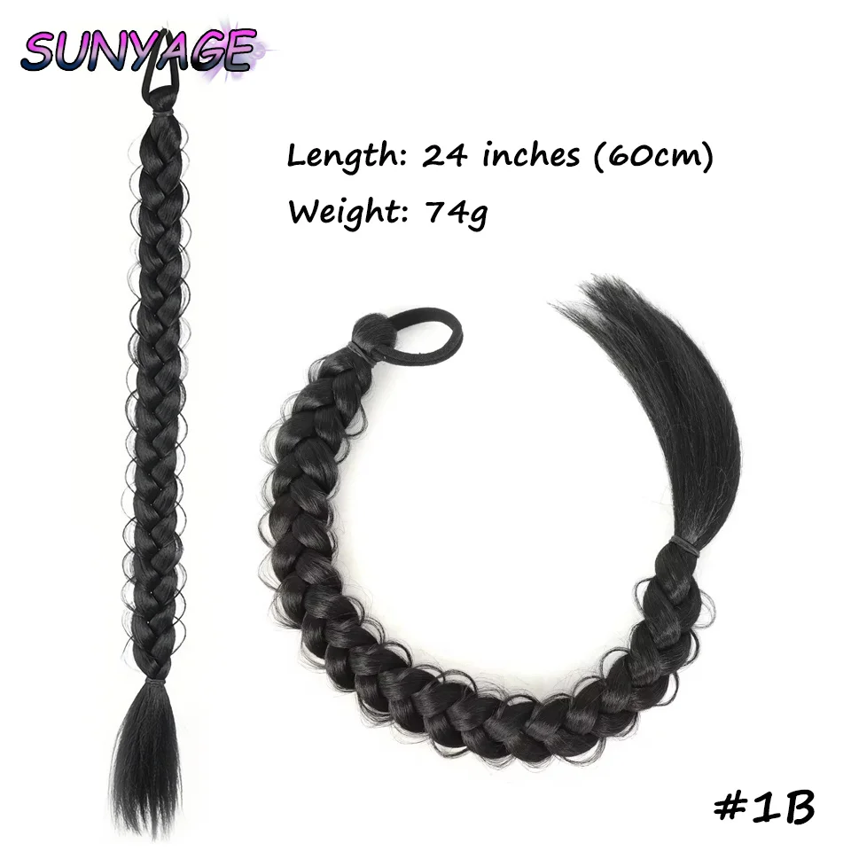 SUNYAGE-extensão de cabelo trançado sintético com elástico para mulheres, tranças de boxe, acessórios para cabelo, 24 ", longo, preto, Br