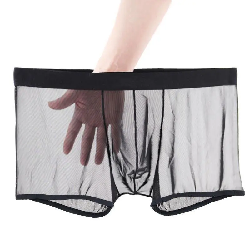 Intimo da uomo Boxer trasparenti Rigonfiamento Seta ghiacciata Vedi attraverso le mutande Slip sexy Mutandine a vita bassa Lingerie Intimo