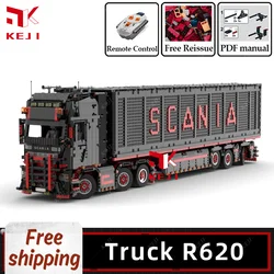 KEJI MOC Trailer Truck R620 Engineering Vehicle Model RC Building Blocks Bricks Kits Kids Toys for Children Christmas Gifts