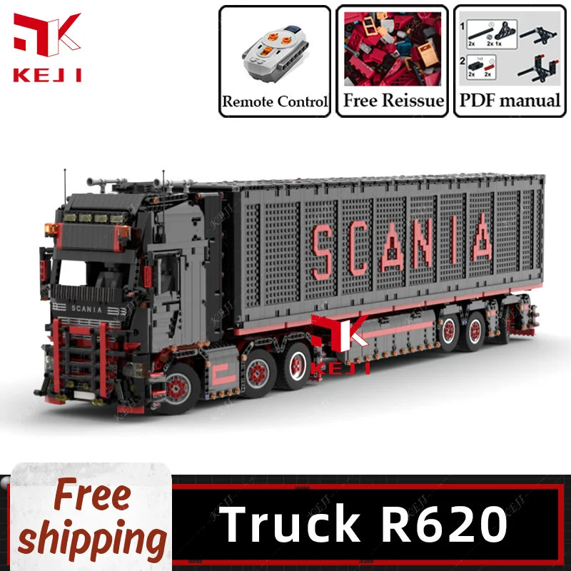 KEJI MOC Trailer Truck R620 Engineering Vehicle Model RC Building Blocks Bricks Kits Kids Toys for Children Christmas Gifts