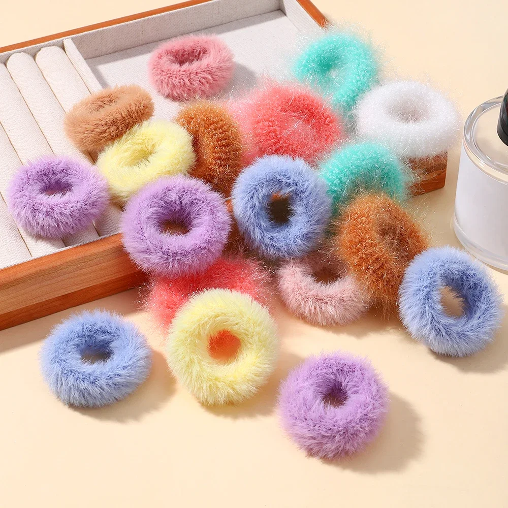 

5pcs/bag Bbay Girl Mini Colorful Plush Hair Ring Fat Intestine Ring Baby Hairy Head Rope Furry Rubber Band Baby Hair Accessories