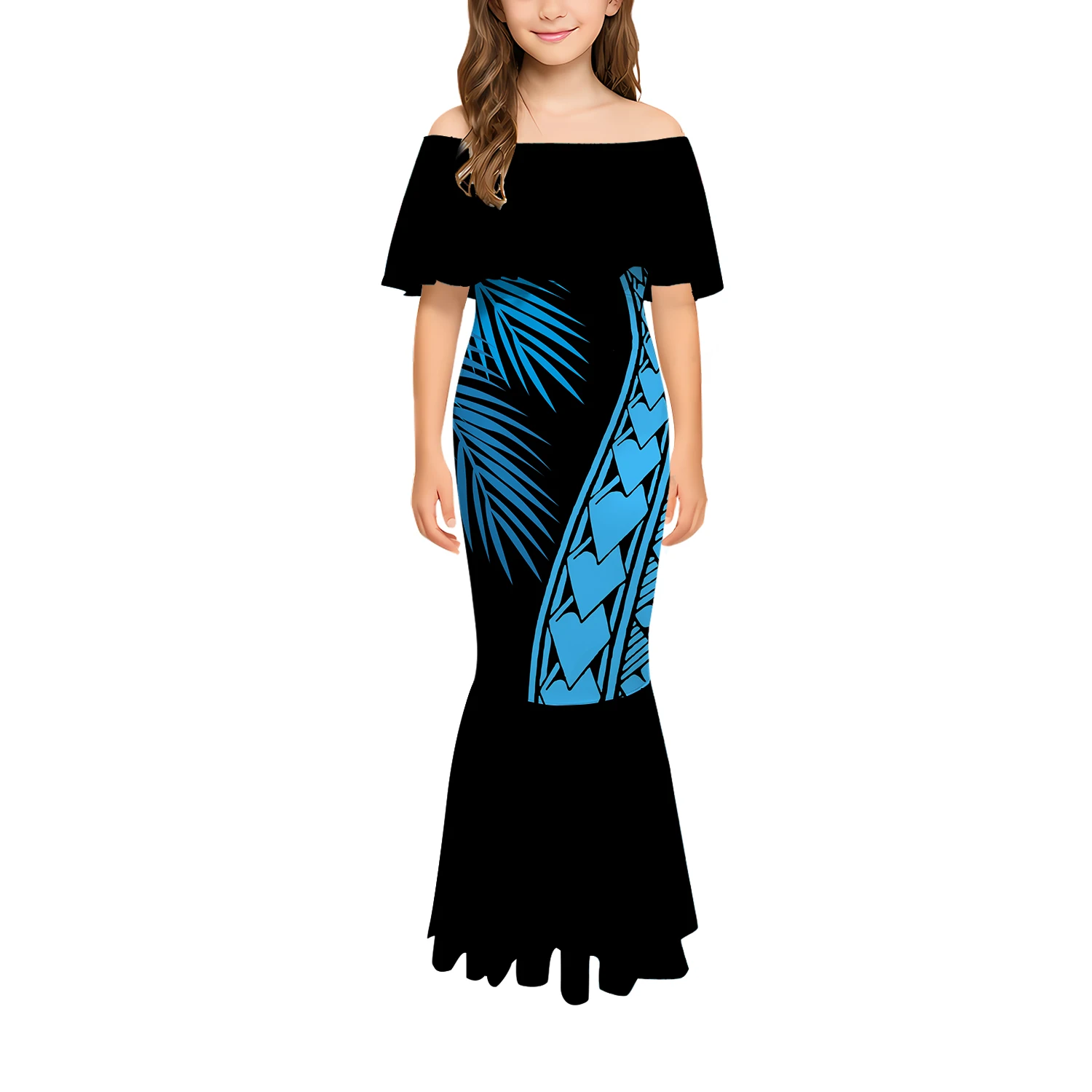 Summer Sexy And Slimming Style One-Shoulder Long Fishtail Dress Floral Print Polynesian Custom-Made Comfortable Girl Dress