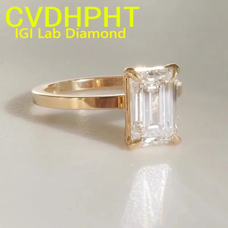 Custom 3 4 5 Ct Solid 14K gold Ring  IGI Lab grown Diamond Ring Emerald shape DEVVS- VS1   Diamond wedding &Engagement Ring