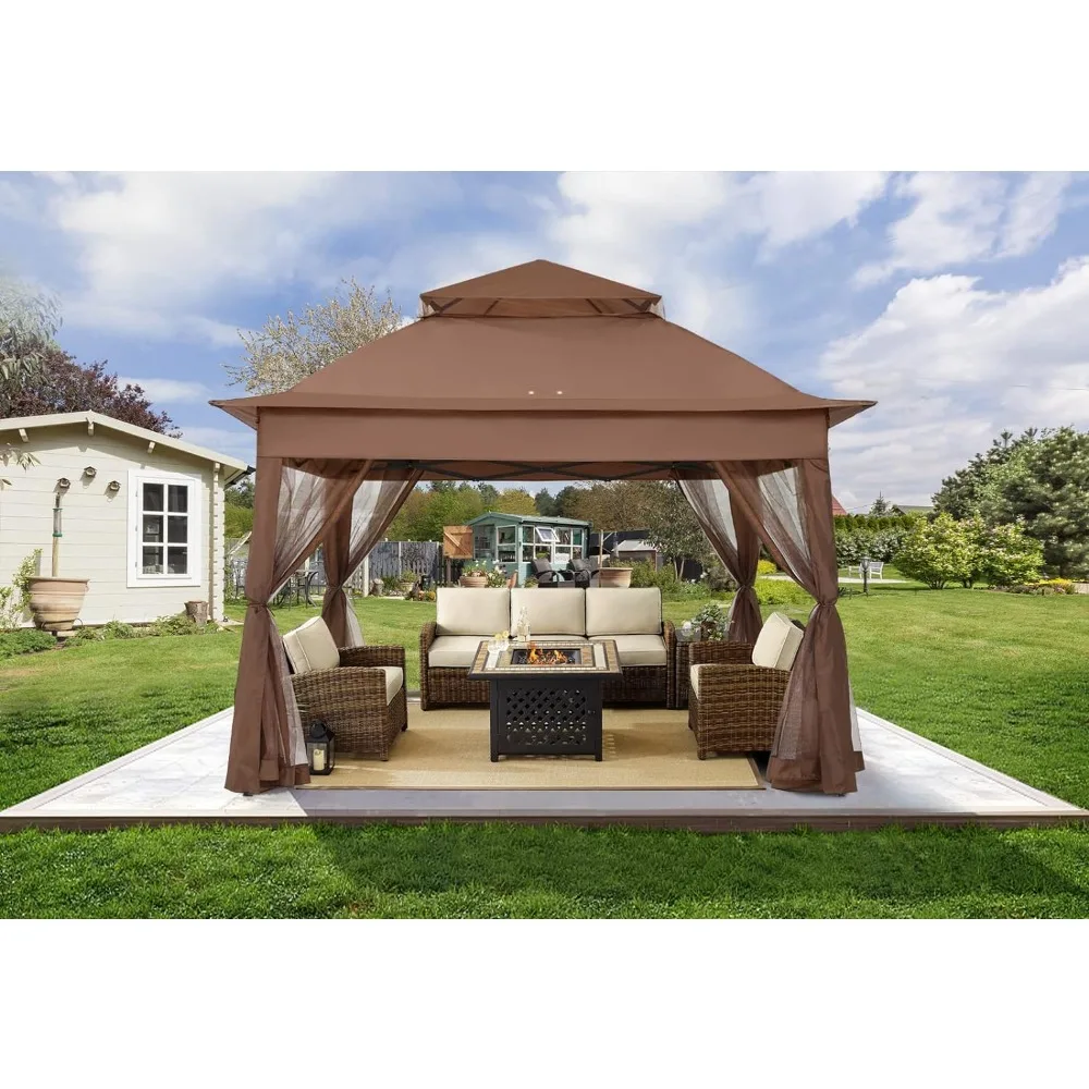 

11x11Ft Easy Pop Up Gazebo Tent Instant Outdoor Canopy Shelter with Mosquito Netting Walls(Brown)