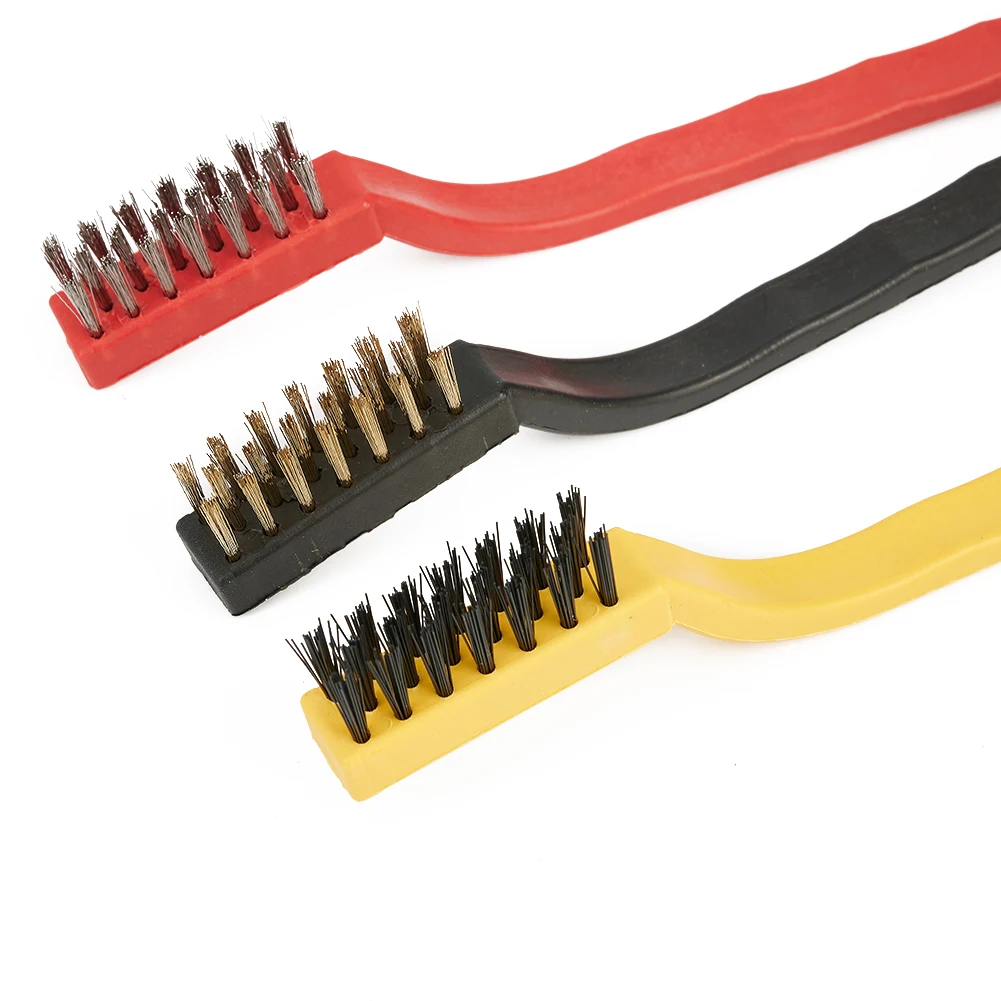 3pcs 7Inch Stainless Steel Copper Brush Nylon Rust Steel Wire Toothbrush  Polishing Rust Remover Metal Wire Burring Cleaning Too