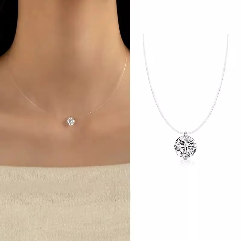 Shiny Crystal Necklace Zircon Pendant Necklace Transparent Fishing Line Clavicle Chain Invisible Lady Fashion Jewelry Wholesale