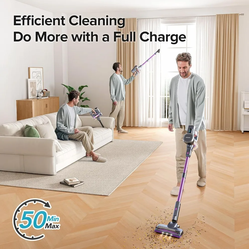 Cordless Vacuum Cleaner with LED Display,Max 50 Mins Runtime,Powerful Suction, Rechargeable,Handheld Vacuum for Pet Hairt/Floor