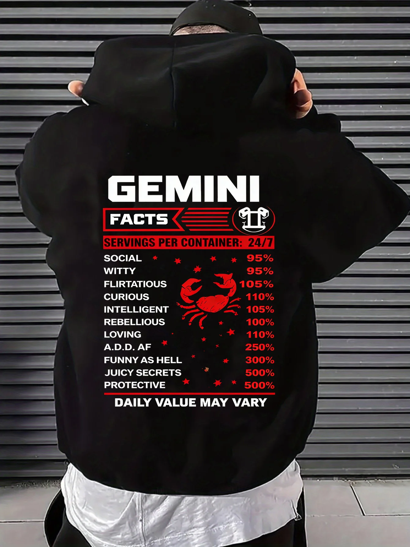 Men's Gemini Zodiac Sign Knowledge Print Hoodie, Twelve Zodiac Elements, Casual Loose Fit, Suitable for All Seasons