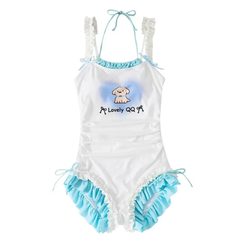 Ruffle Halter Vest ชุดว่ายน้ําบิกินี่ One Piece Monokini Push Up ใหม่ Sweet Lolita ชุดว่ายน้ําเบาะชายหาดว่ายน้ํา