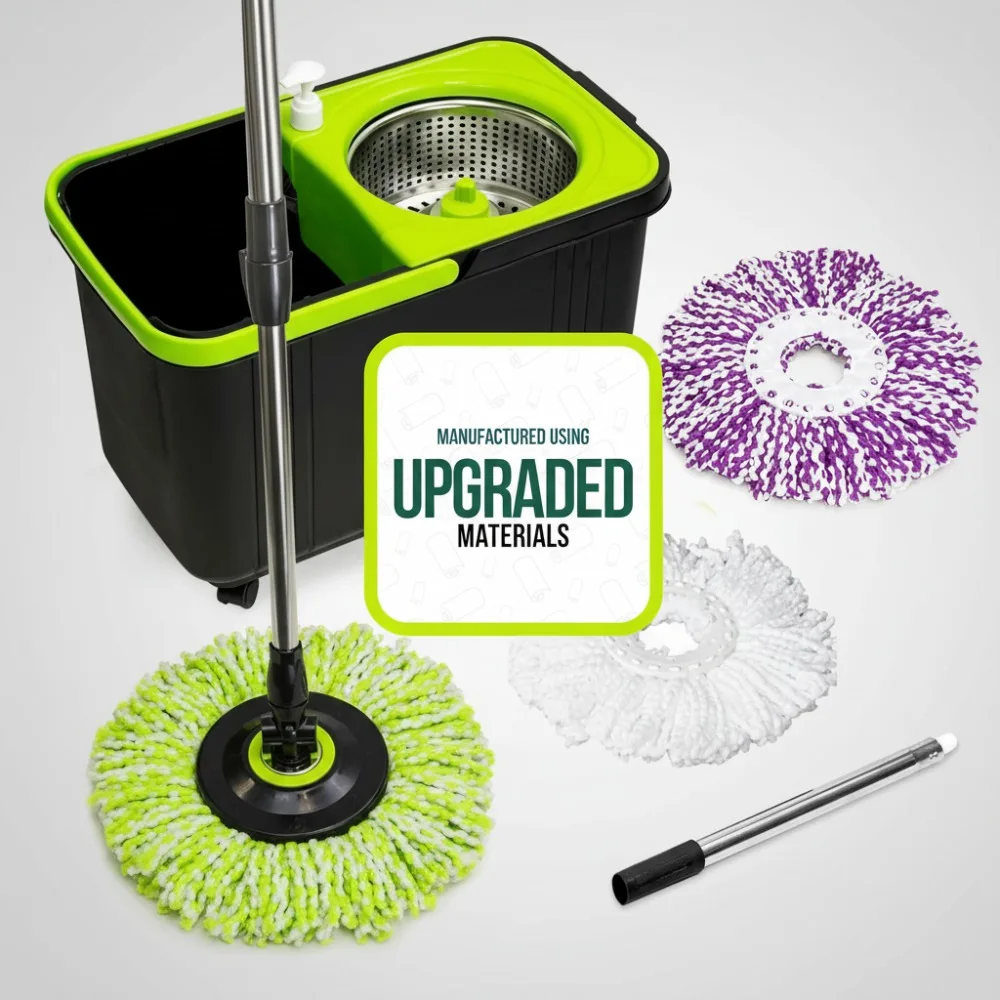 

Premium Spin Mop Bucket Set with 3 Microfiber Heads - Easy Floor Cleaning Solution for Home