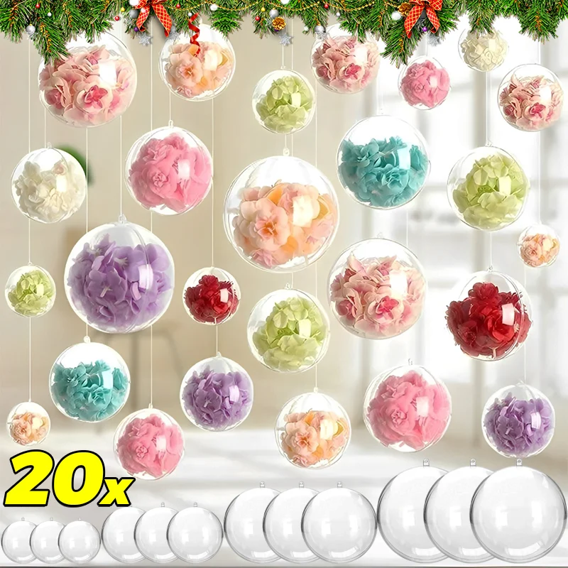 

1/20pcs Christmas Transparent Fillable Balls Clear Plastic Hollow Ornaments DIY Holiday Party Home Wedding Hanging Decorations