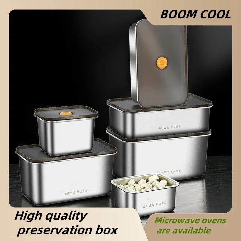 

304 Stainless Steel Crisper, Lunch Box, Sealed Leak-proof Bento Box, Refrigerator Freezer Storage Box, Camping Large Lunch Box
