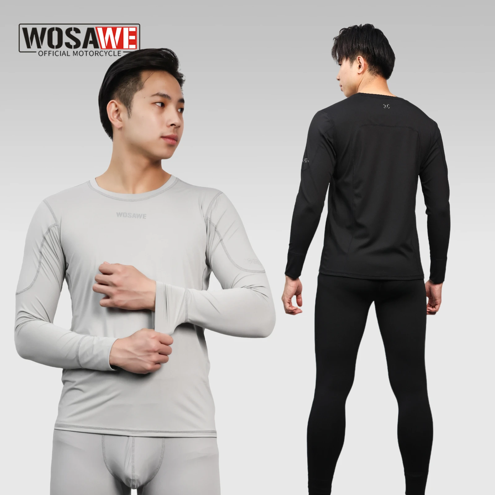 WOSAWE Men's Thermal Underwear Set Workout Breathable Warm Quick Drying Cycling Base Layer Shirt Pants Skin-Friendly Sports Wear