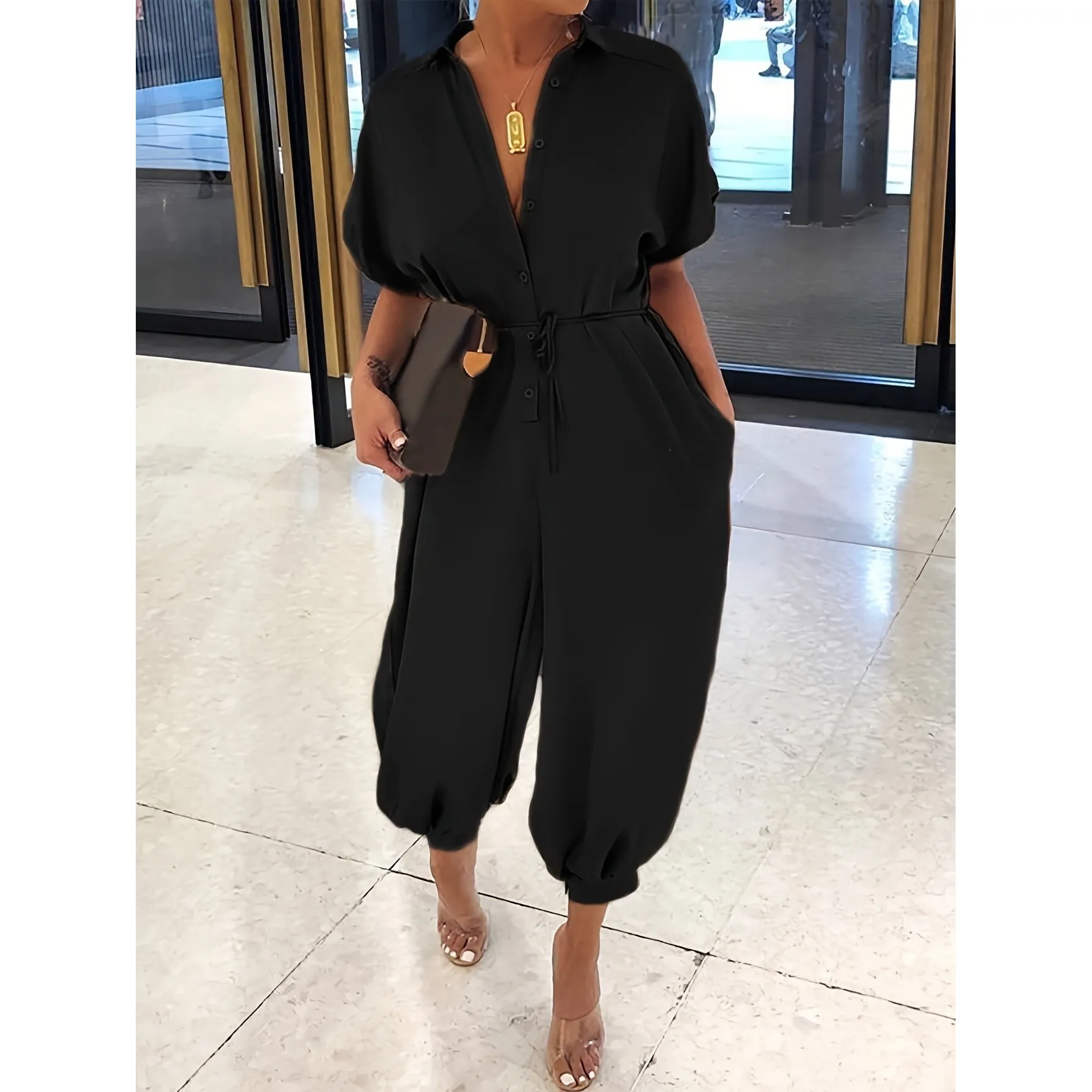 

X 74911 Leopard Print Jumpsuit Retro One-Piece Pants Neutral Style Harlan Pants Other Material 100% Spring Collection