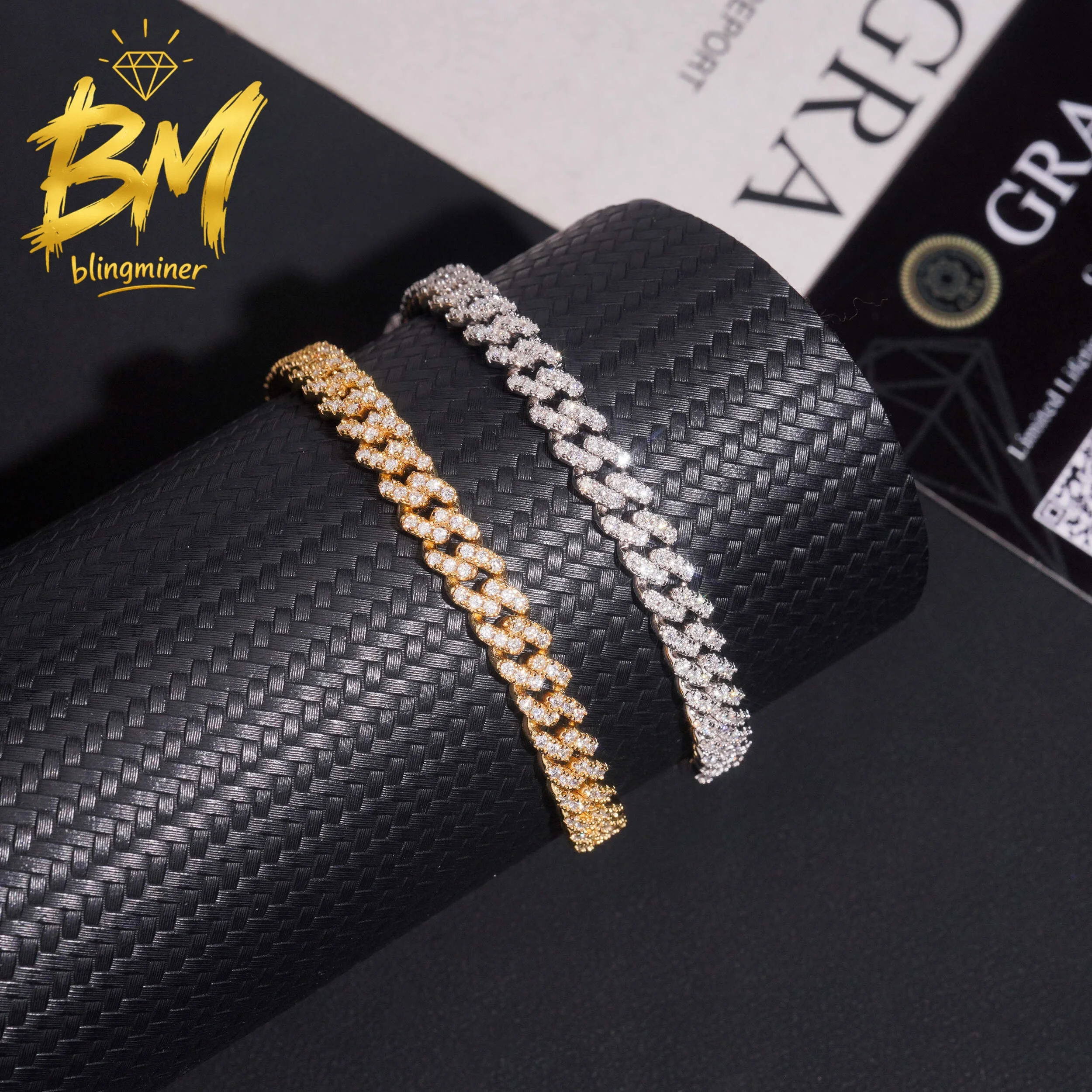 Blingminer S925 Silver One Row 6mm Small VVS Moissanite Cuban Link Chain Iced Out Necklaces For Men  Jewelry Pass Diamonds Teste