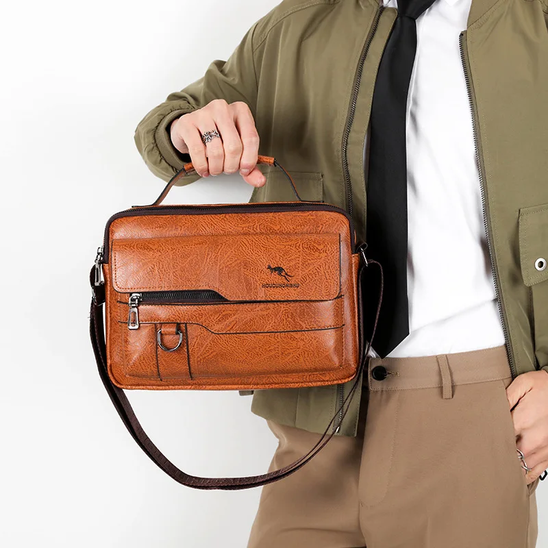 PU Leather Man's Briefcase Handbag Cross Messenger Casual Business Tote Square Card Crossbody Shoulder Side Vintage Portable Bag