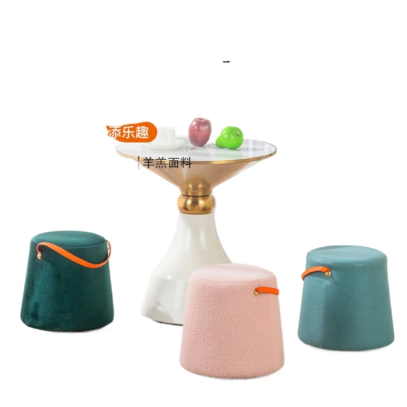 Houndstooth Pattern Stool for Home Living Room Sofa Footrest Ottoman Bench Lightweight Luxury Handheld Low Stool for Shoes