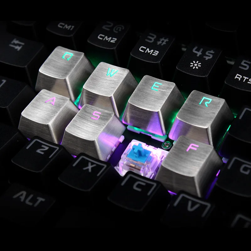 4/8 keys Metal Stainless Steel Backlight Keycap QWER ASDF Arrow Key OEM Keycaps Silver for Cherry MX Gaming Mechanical Keyboard