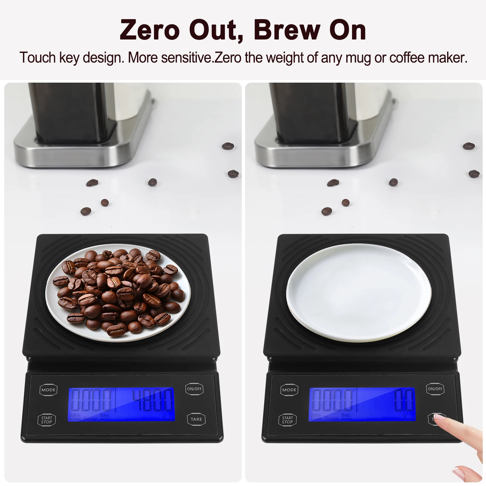 Báscula de café Toolour con temporizador, báscula de cocina de alta precisión de 0,1g con tecla táctil y cubierta de silicona para Espresso/Pour-Over