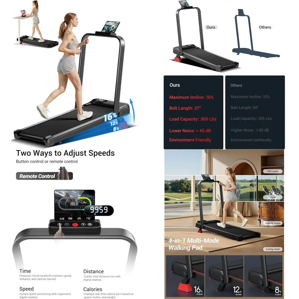 

Портативная беговая дорожка 4-в-1 для домашнего и офисного использования — складная подставка под столом с тихим двигателем мощностью 2,5 л.с. и капотой с наклоном 16 %